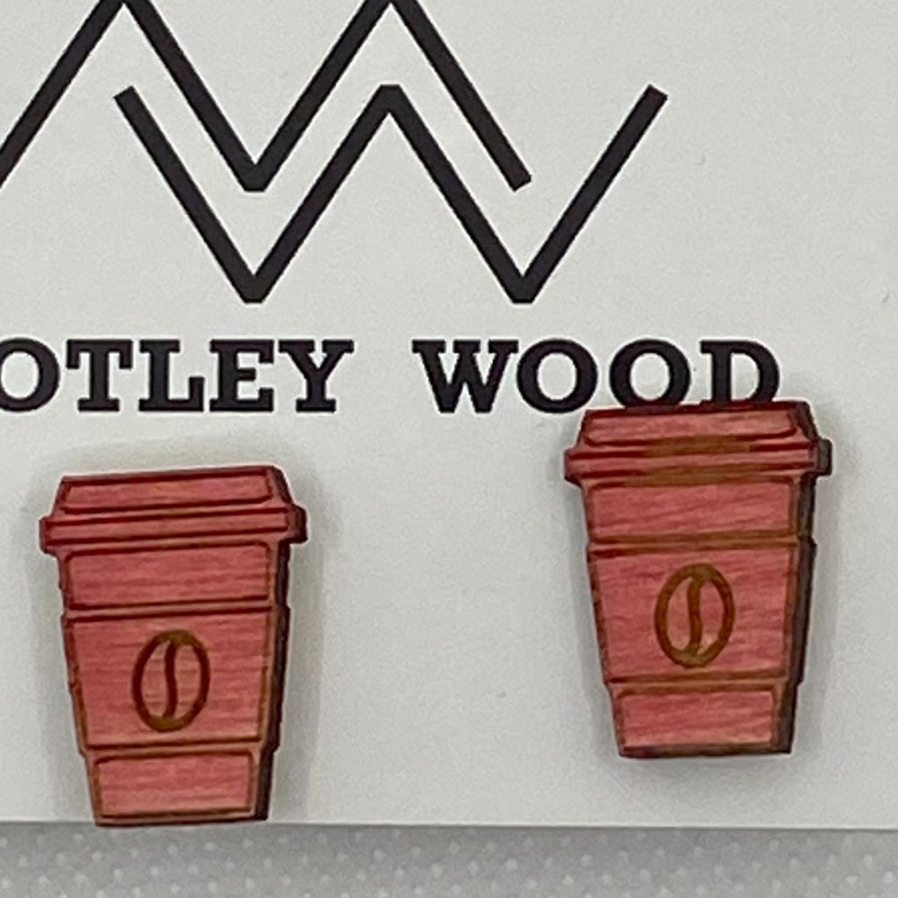 Coffee cup stud earrings in pink stain